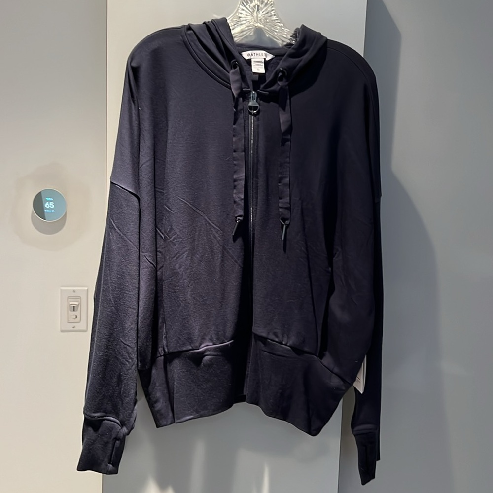 Athleisure wear. Stylish Athleta navy cropped full zip hoodie. Never worn.